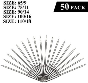 50 Stuks/set Zilver Naaimachine Naalden Diverse Home Naaimachine Naalden Maat 65/9 75/11 90/14 100/16 110/18 Naaien