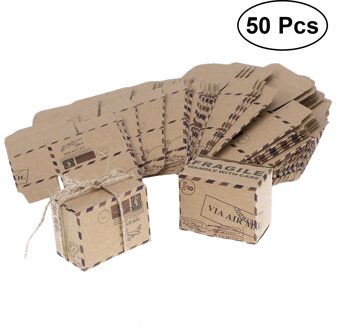 50 Stuks Vintage Geïnspireerd Luchtpost Dozen Snoep Bonbonniere Met Kompas Kraftpapier Treat Boxes Trouwbedankjes Boxes doos enkel en alleen en rope