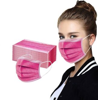 50 Stuks Vrouwen Man Effen Masker Wegwerp Gezichtsmasker 3Ply Ear Loop Anti-PM2.5 Masker Beschermende Ademende Oorhaakjes Maskers heet roze