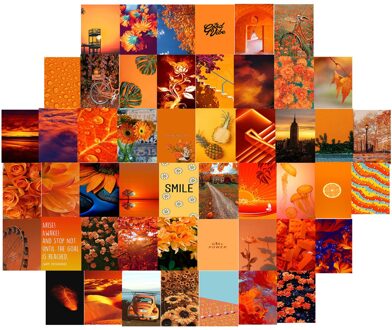 50 Stuks Warm Oranje Esthetische Kunst Foto Muur Poster Collage Kit Foto Collecties Collage Warme Kleur Kamer Slaapkamer Muur Decor