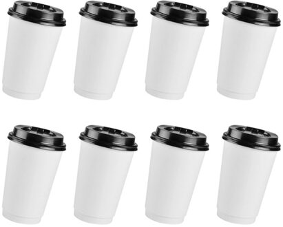 50 Stuks Wegwerp Koffie Kopjes Isolatie Takeaway Double-Layer Papier Cup Met Deksel (8Oz, 280Ml) zoals getoond 1