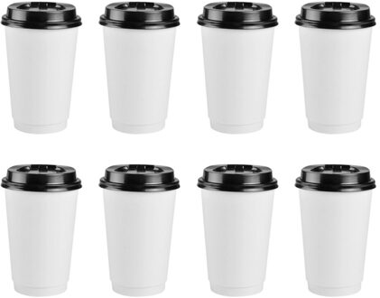50 Stuks Wegwerp Koffie Kopjes Isolatie Takeaway Double-Layer Papier Cup Met Deksel (8Oz, 280Ml) zoals getoond