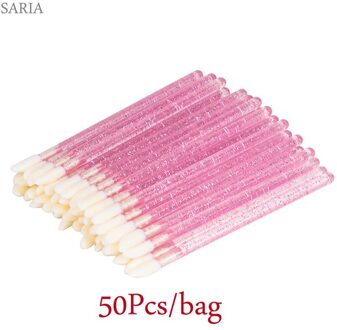 50 Stuks Wegwerp Wimper Borstel Kristal Wimpers Micro Borstels Wimper Extension Supplies Applicator Cleaner Beauty Makeup Tools Licht Roze