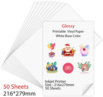 50 Vellen 216*279Mm Printable Vinyl Sticker Papier Voor Alle Inkjet Printer Glossy Pvc Vinyl Papier Stickers Waterdicht kopieerpapier 10 Sheets