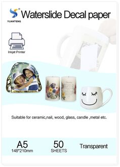 50 Vellen A5 Clear Waterglijbaan Decalpapier Voor Inkjet Printers Transparante Inkjet Premium Afbeelding Transfer Papier Voor Cups