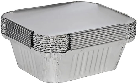 50 X Silver Foil Food Trays/dishes / Containers & Lids Travel Portable Bbq Baking Disposable Tin Box Suitable For Parties New