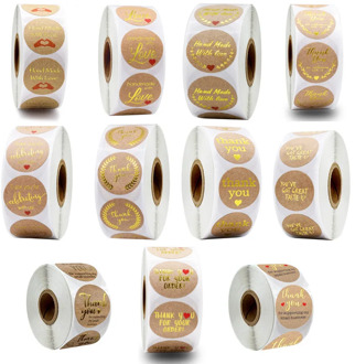 500 Labels per roll Round Natural Kraft Thank You Sticker seal labes Hand Made With Love Sticker Paper Stationery sticker