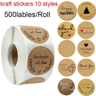 500 Labels per roll Round Natural Kraft Thank You Sticker seal labes Hand Made With Love Sticker Paper Stationery sticker