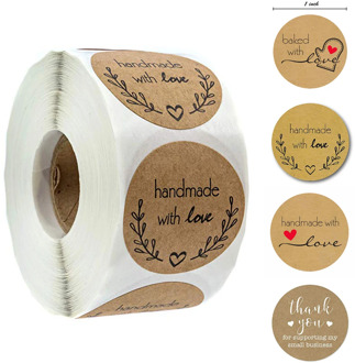 500 Labels per roll Round Natural Thank You Kraft Sticker seal labels Hand Made Paper Sticker Stationery sticker Baking Sticker