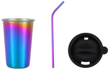 500 Ml Rvs Beker Met Deksel Rietje Reizen Mok Koffie Thee Tumbler E15B kleurrijk