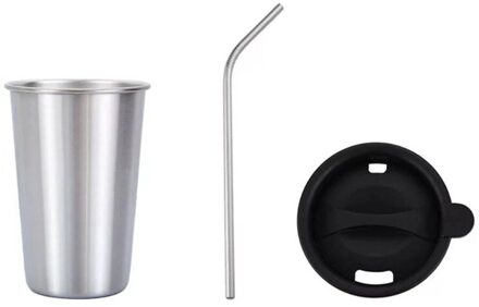 500 Ml Rvs Beker Met Deksel Rietje Reizen Mok Koffie Thee Tumbler E15B zilver