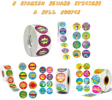 500 Pcs Cute Reward Stickers Roll with Spanish Word Motivational Stickers for School Teacher Student Stationery Stickers Kids