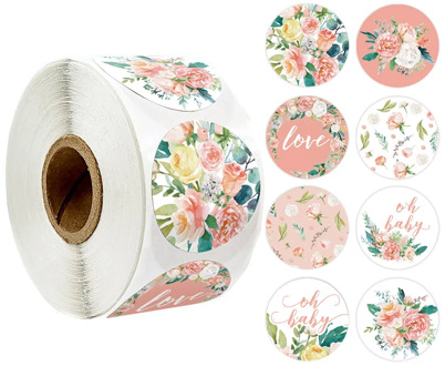 500 Pcs Pink Flower Stickers Rolls for Love Oh Baby Cute Stickers Labels for Wedding Party Scrapbooking Envelopes Seal Stickers