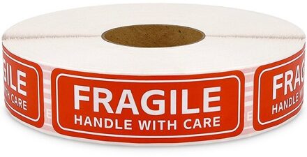 500 Pcs Roll/1X3 Inch Fragiele Waarschuwing Vinyl Label Sticker Met Voorzichtigheid Label Sticker Rode 150