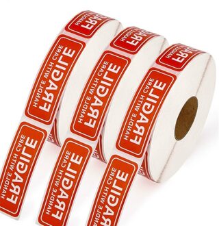 500 Pcs Roll/1X3 Inch Fragiele Waarschuwing Vinyl Label Sticker Met Voorzichtigheid Label Sticker Rode 500stk