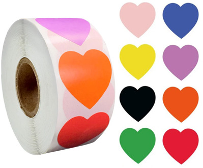 500 Pcs/roll Chroma Heart Labels Stickers Color Code Dot Labels Stickers 1 Inch Red,blue,pink,black,custom Stickers Stationery