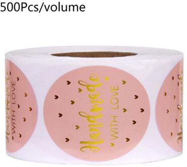 500 Pcs/Roll Handgemaakt Met Liefde Stickers Met Goud Folie Ronde Seal Labels Handgemaakte Scrapbooking Verpakking Briefpapier