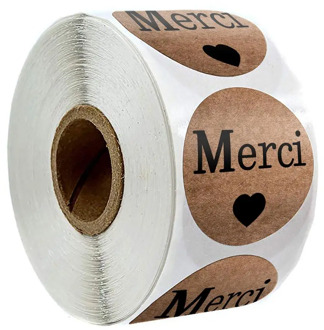 500 Pcs/roll Round Natural kraft paper French 'Thank You' Stickers for Gift Packaging Label Decoration Stationery Stickers