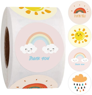 500 Pcs Round Cartoon Thank You Stickers Cute Sun Rainbow Clouds Sticker For Handmade Gift Decor Labels Kids Reward Stickers