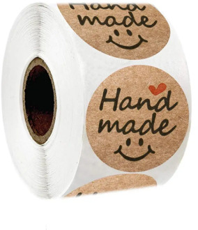 500 Pcs Round Natural Kraft Hand Made Stickers Seal Labels Red Heart Smile Sticker for Cake Packaging Labels Sticker Stationery