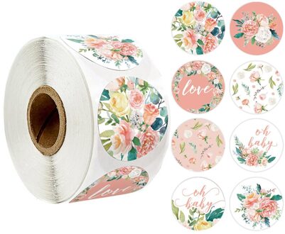 500 Pcs Roze Bloem Stickers Rolls Voor Liefde Oh Baby Leuke Stickers Etiketten Voor Wedding Party Scrapbooking Enveloppen Seal Stickers