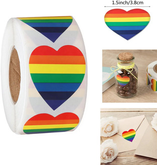 500 Piece Gay Pride Stickers Love Pride Rainbow Stickers Love Heart Baking Sticker 1.5 Inch Love Rainbow Heart Shaped Roll Tape