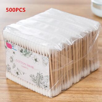 500 Stks/pak Houten Handvat Wattenstaafje Make Supplies Sieraden Schoon Dubbele Hoofd Wattenstaafjes Oor Neus Cleaning Tools 500stk