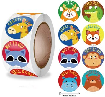 500 stuks beloningsstickers motiverende stickers op rol voor kinderen voor schoolbeloning studenten leraren schattige dieren stickers etiketten wit