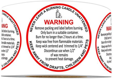 500 Stuks Kaars Waarschuwing Labels 1.57 Ronde Stickers Kaars Waarschuwing Stickers Waterdicht Kaars Jar Container Labels Wax Smelten