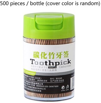 500 Stuks Wegwerp Verkoolde Bamboe Tandenstokers Dubbele Hoofd Stok Met Dispenser W0YC