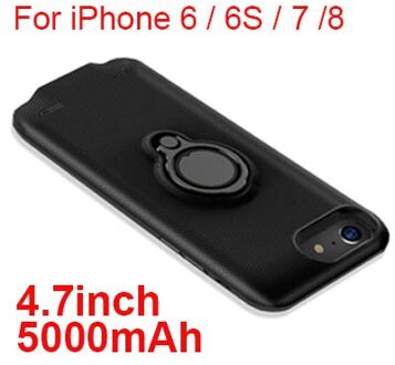 5000/7200mAh Externe Batterij Opladen Case Voor iPhone 6 6s 7 8 Power Bank Charger Case Voor iPhone 7 8 6 6S Plus Ring Houder zwart 6 6s 7 8 5000