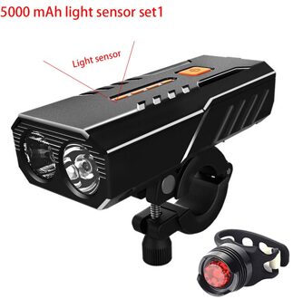 5000 Mah Fietslicht Voor Set Koplamp Lantaarn Voor Fiets Zaklamp Oplaadbare Lamp Running Led Usb Fiets Verlichting Verlichting licht sensor set1