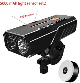 5000 Mah Fietslicht Voor Set Koplamp Lantaarn Voor Fiets Zaklamp Oplaadbare Lamp Running Led Usb Fiets Verlichting Verlichting licht sensor set2