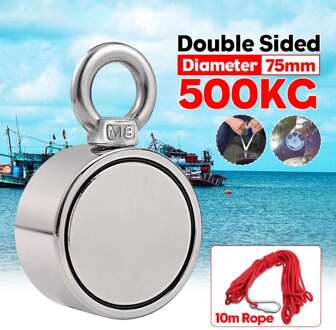 500Kg Dubbelzijdig Krachtige Ronde Neodymium Magneet Haak Salvage Magneet Zee Vissen Apparatuur Houder Met Ring En 10M Touw