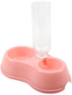 500Ml Automatische Hond Feeder Huisdier Kat Water Fles Plastic Dual Port Anti-Slip Hond Voeden Drinken Kom Katten voedsel Water Bowls roze