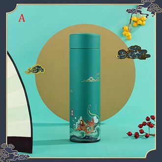 500Ml Chinese Klassieke Stijl Vacuüm Waterfles Met Filter Draagbare Isolatie Cup Winter Drinken Fles Jaar Cadeau zwart