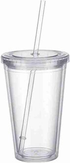 500Ml Dubbelwandige Cup Ijs Koud Drankje Koffie Thee Cup Herbruikbare Smoothie Plastic Iced Reizen Mok Met Stro