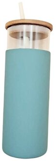 500Ml Grote Glazen Beker Water Fles Koffie Melk Thee Cup Mok Met Siliconen Beschermhoes Bamboe Deksel Met een Stro Draagbare groen