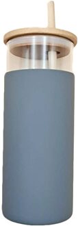 500Ml Grote Glazen Beker Water Fles Koffie Melk Thee Cup Mok Met Siliconen Beschermhoes Bamboe Deksel Met een Stro Draagbare licht grijs