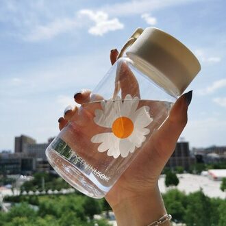500Ml Kleine Daisy Plastic Water Flessen Bpa Gratis Creatieve Frosted Waterfles Met Touw Reizen Thee Cup Bloem Drinken fles transparant 1 bloem