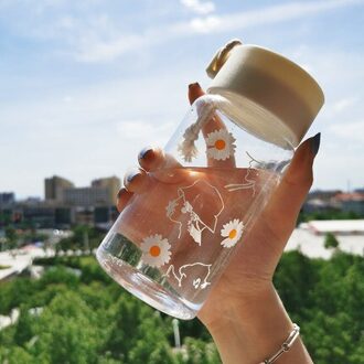 500Ml Kleine Daisy Plastic Water Flessen Bpa Gratis Creatieve Frosted Waterfles Met Touw Reizen Thee Cup Bloem Drinken fles transparant 3 bloem