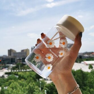 500Ml Kleine Daisy Plastic Water Flessen Bpa Gratis Creatieve Frosted Waterfles Met Touw Reizen Thee Cup Bloem Drinken fles transparant 6 bloem