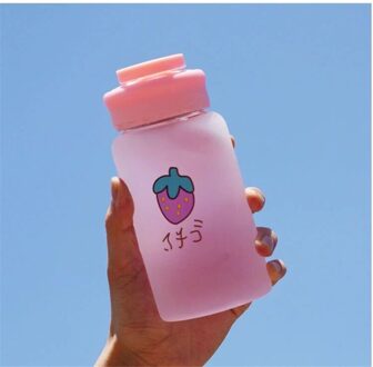 500Ml Leuke Fruit Glas Water Fles Creatieve Kawaii Cartoon Aardbei Afdrukken Lekvrij Reizen Koffie Melk Cup Flessen
