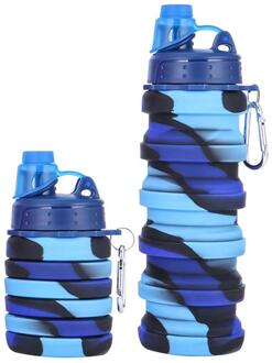 500Ml Opvouwbare Fles Water Bpa Gratis Draagbare Bidon Outdoor Klimmen Wandelen Camping Opvouwbare Siliconen Drinkware marine blauw