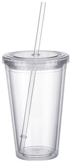 500Ml Reizen Mok Met Stro Deksel Herbruikbare Smoothie Dubbelwandige Ijs Tumbler Koud Drankje Koffie Sap Thee Cup fles Plastic Mok wit