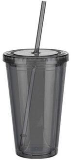 500Ml Reizen Mok Met Stro Deksel Herbruikbare Smoothie Dubbelwandige Ijs Tumbler Koud Drankje Koffie Sap Thee Cup fles Plastic Mok zwart