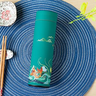 500Ml Retro Thermosfles Chinese Stijl Rvs Theekopje Thermische Koffie Beker Fles Water Drinkware Beste Cadeau groen