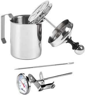 500Ml Rvs Dubbele Mesh Melkopschuimer, Melkopschuimer Kruik Met Art Pen & Thermometer, voor Cappuccino En Koffie Latte