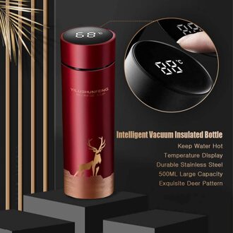 500Ml Smart Thermos Fles Water Led Digitale Temperatuur Display Rvs Koffie Thermische Mokken Intelligente Isolatie Cups rood