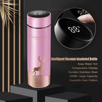 500Ml Smart Thermos Fles Water Led Digitale Temperatuur Display Rvs Koffie Thermische Mokken Intelligente Isolatie Cups roze